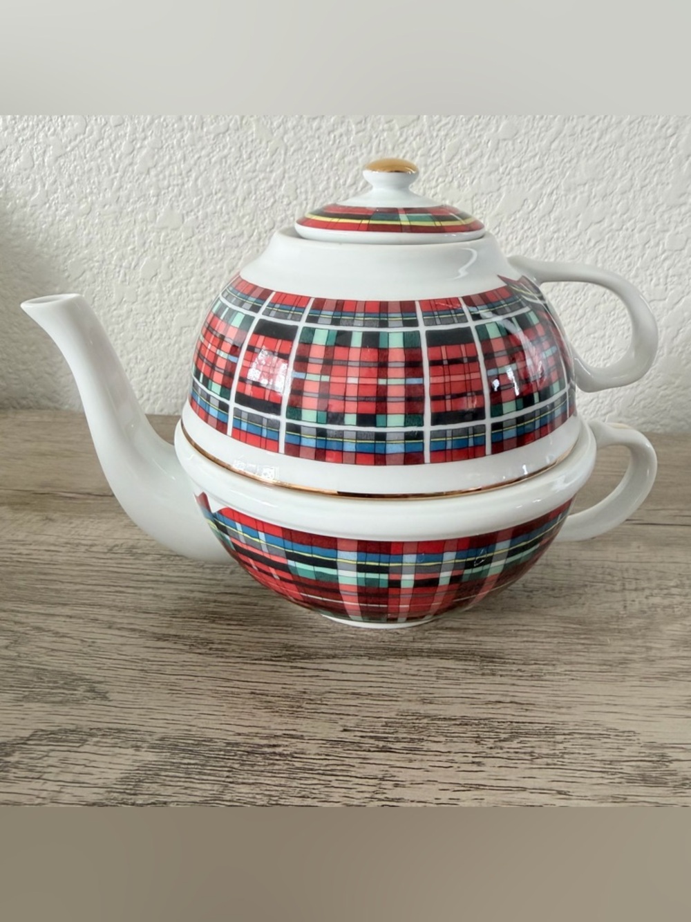 Williams Sonoma Stuart Dress Tartan Individual Teapot Cup Combo Plaid Red Japan
